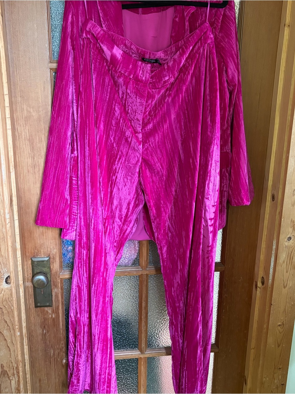 Nasty Gal Hot Pink Crushed Velvet Pantsuit